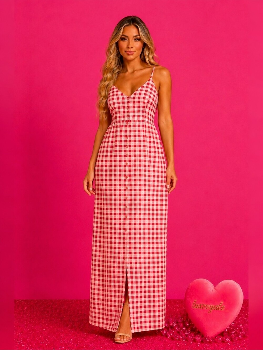 Red Gingham Cottagecore Summer Dress | Boutique Boho Sundress | Maxi Gingham